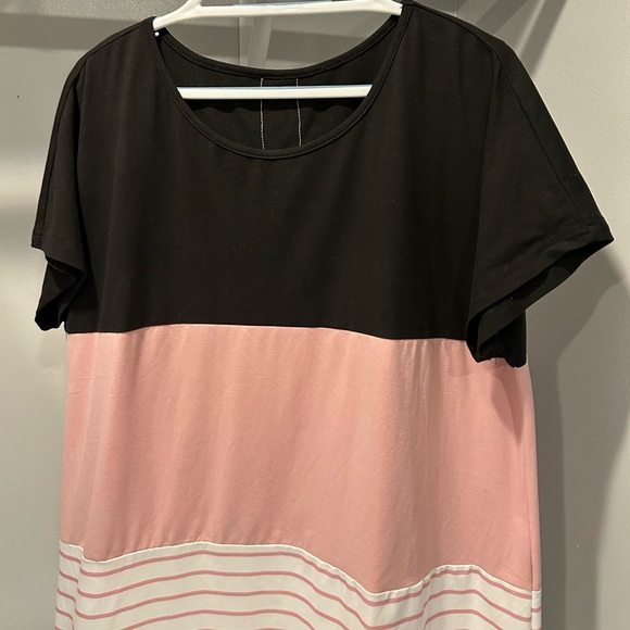 SHEIN Curve Striped Color Block Lace Tee - Picture 6 of 9